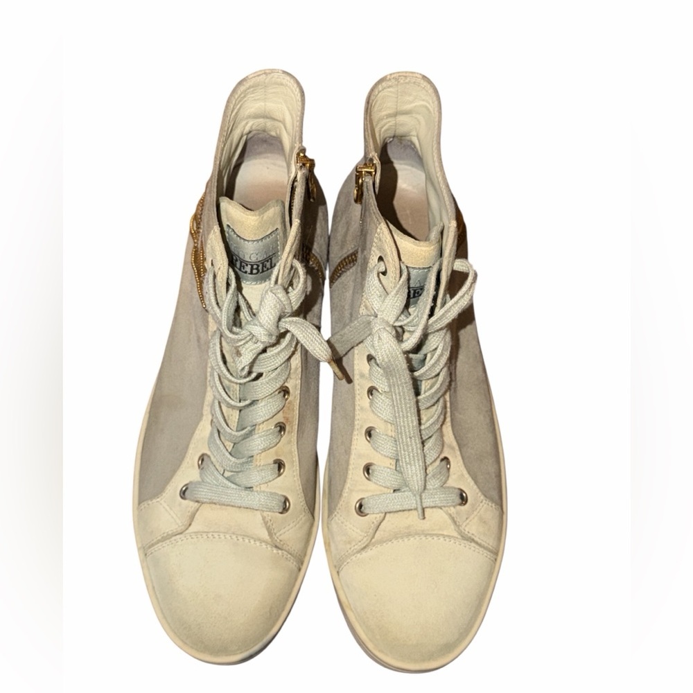 Hogan Women's Cream High-Top Sneakers with Gold Zipper Accents